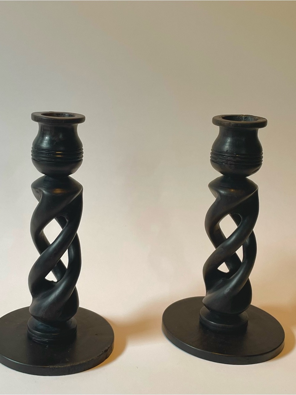 Vintage Black Twisted Spiral Candle Holders - Pair